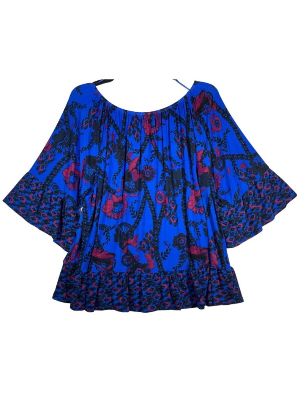 Style &Co Womens Size 3X Boho Floral dark Blue Print Blouse - Picture 2 of 8